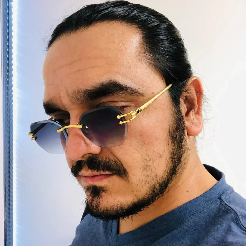 Men Sunglasses Black Lens Rimless Fashion Retro Shades‎ Gold Metal Lentes Gafas